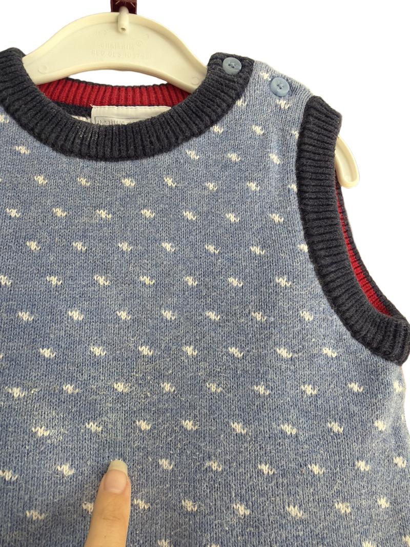 Preloved The Little White Company - Blue Knit Reindeer Christmas Sleeveless Jumper (18-24m)