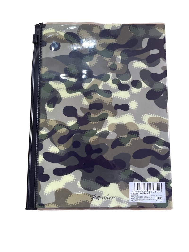 Preloved A5 Camoflage Notebook With Grid Pages And Ziplock Folder - Paperchase