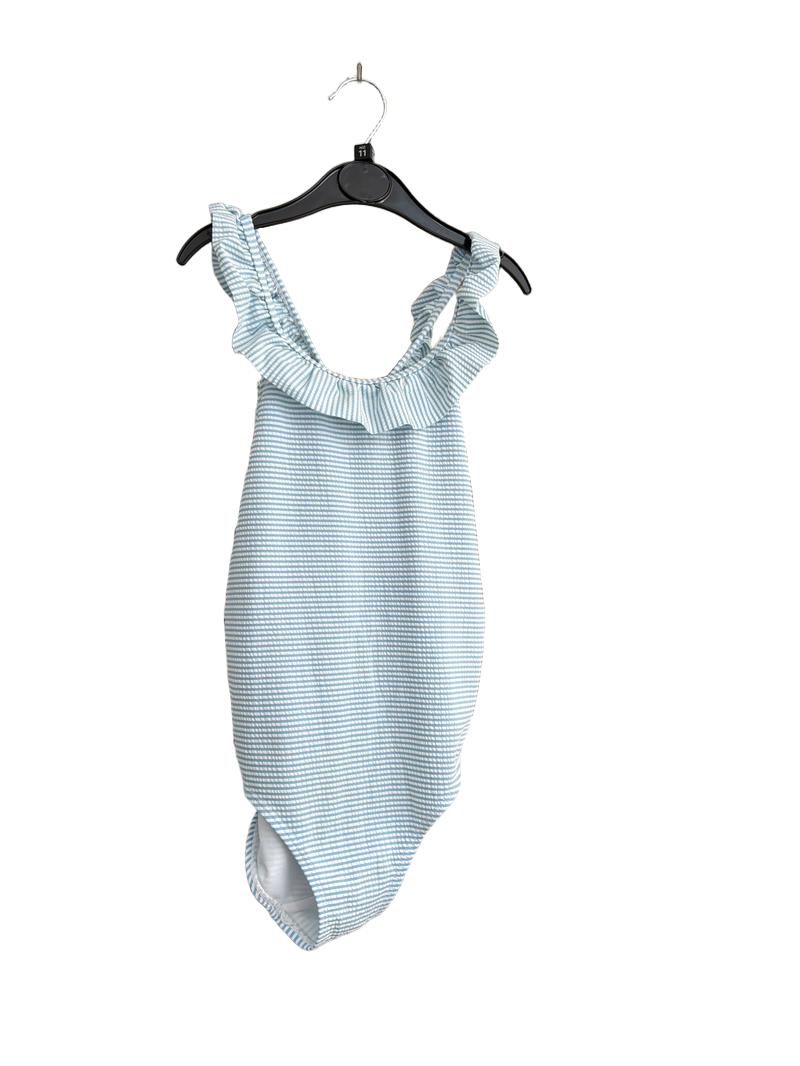 Preloved John Lewis - Blue White Stripe Flutter Sleeve One Piece Swim Suit (11y)