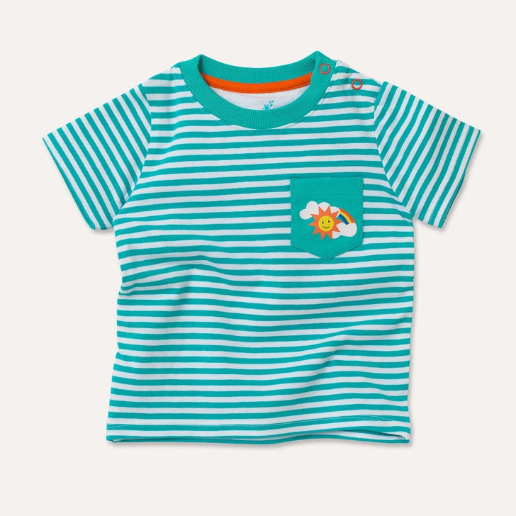Ducky Zebra Organic Cotton Turquoise Stripe T-Shirt with Pocket