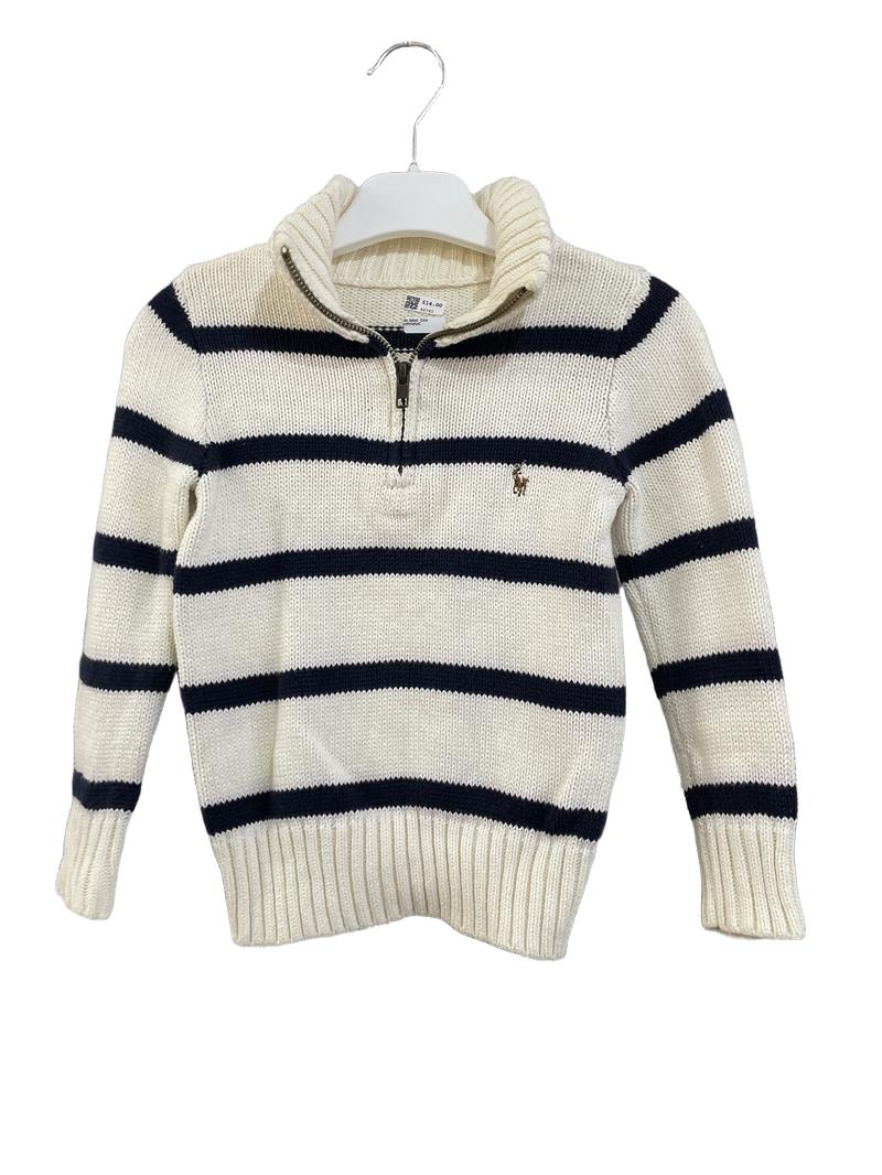 Preloved Polo Ralph Lauren - Top - Cream And Navy Stripe Knit Half