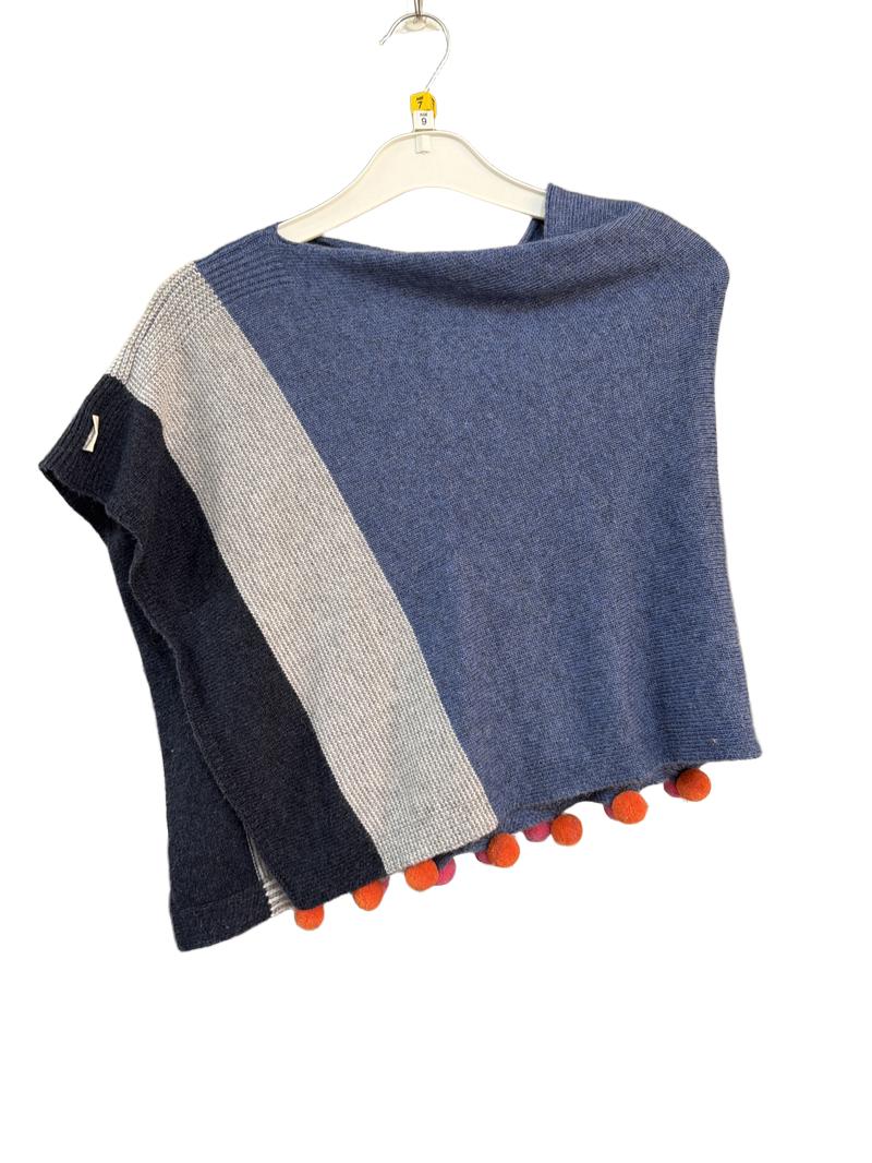 Preloved White Stuff - Blue Gray Knit Wool-blend Poncho, Size Medium/Large (7-8y, 8-9y, 9-10y)