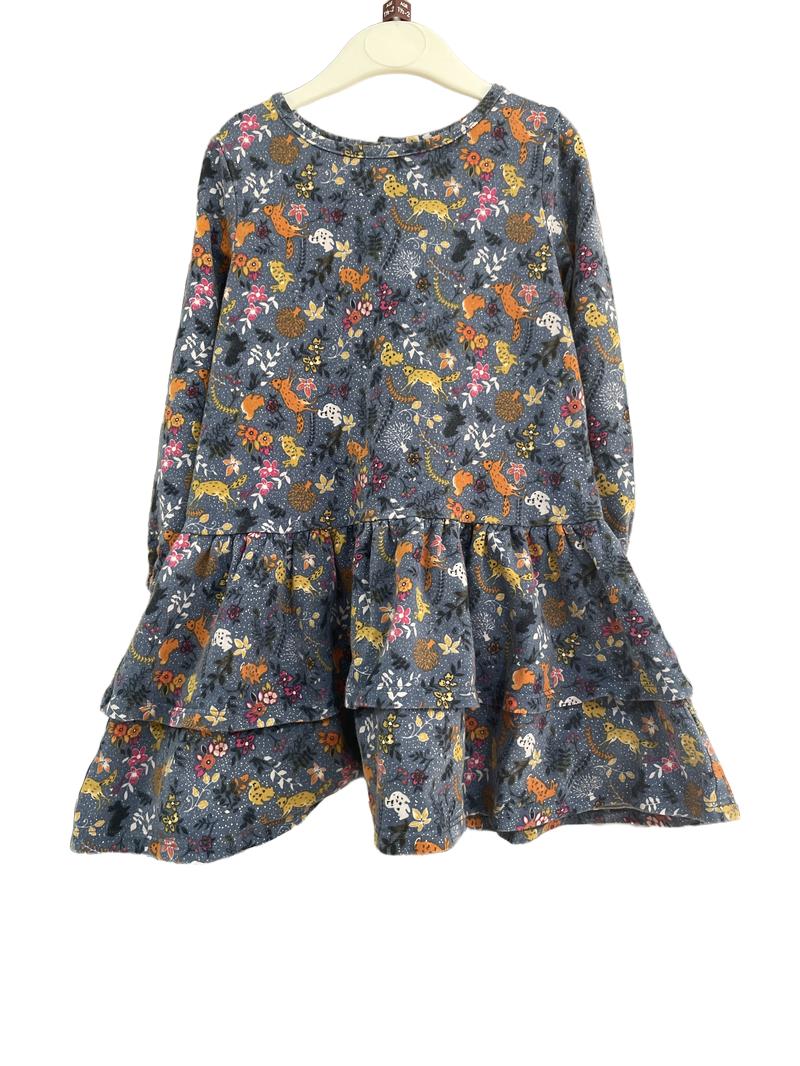 Preloved Monsoon - Blue Animal And Flower Long Sleeve Dress. (18-24m)