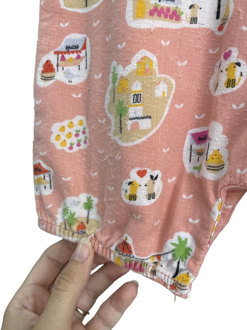 Preloved Marks & Spencer - Peach Short Sleeve Print Romper (9-12m)
