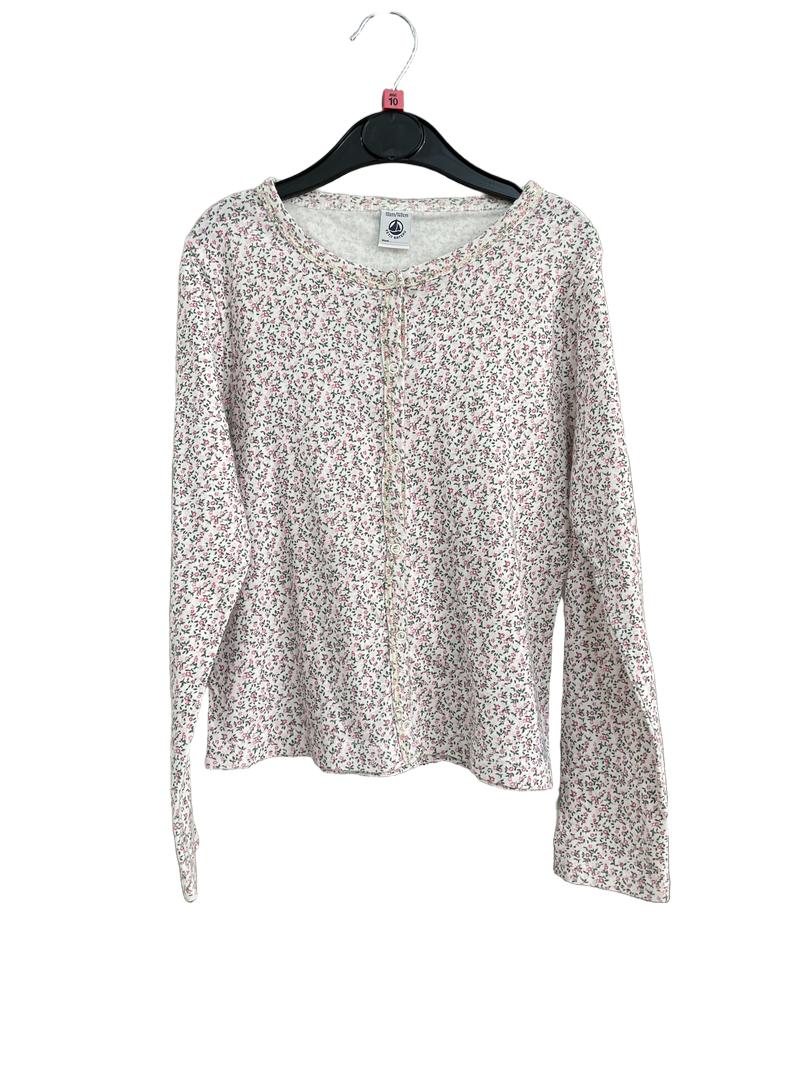 Preloved Petit Bateau - Pink Green Ditsy Long-sleeved Snap Shirt (10-11y)