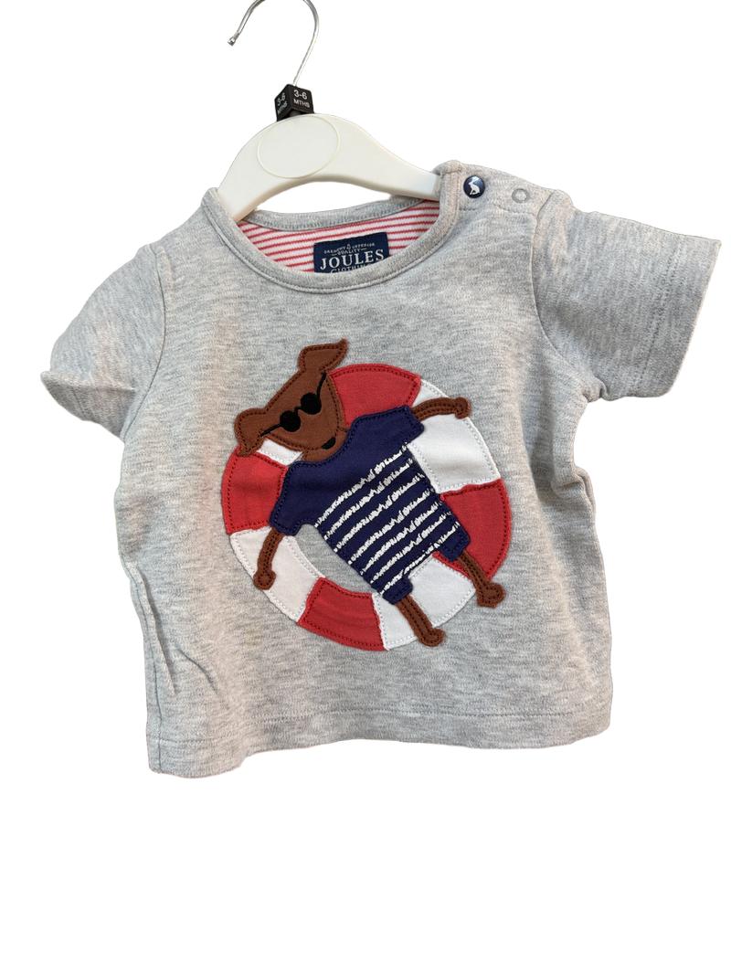 Preloved Joules - Gray Relaxing Swim Dog Applique Short-sleeved T Shirt (3-6m)