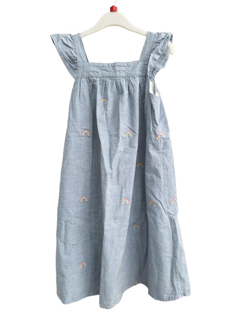 Preloved Gymboree - Blue Chambray Rainbow Embroidery Sleeveless Sundress (8-9y)