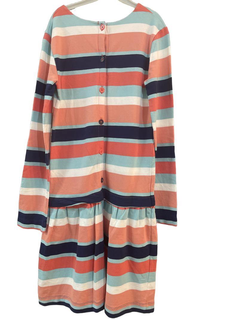 Preloved John Lewis - Coral Blue Stripe Long-sleeved Dress (12-13y)