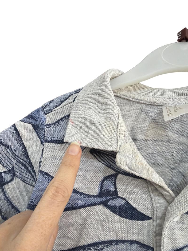Preloved H&M - Gray Blue Whale Print Polo Shirt (2-3y)