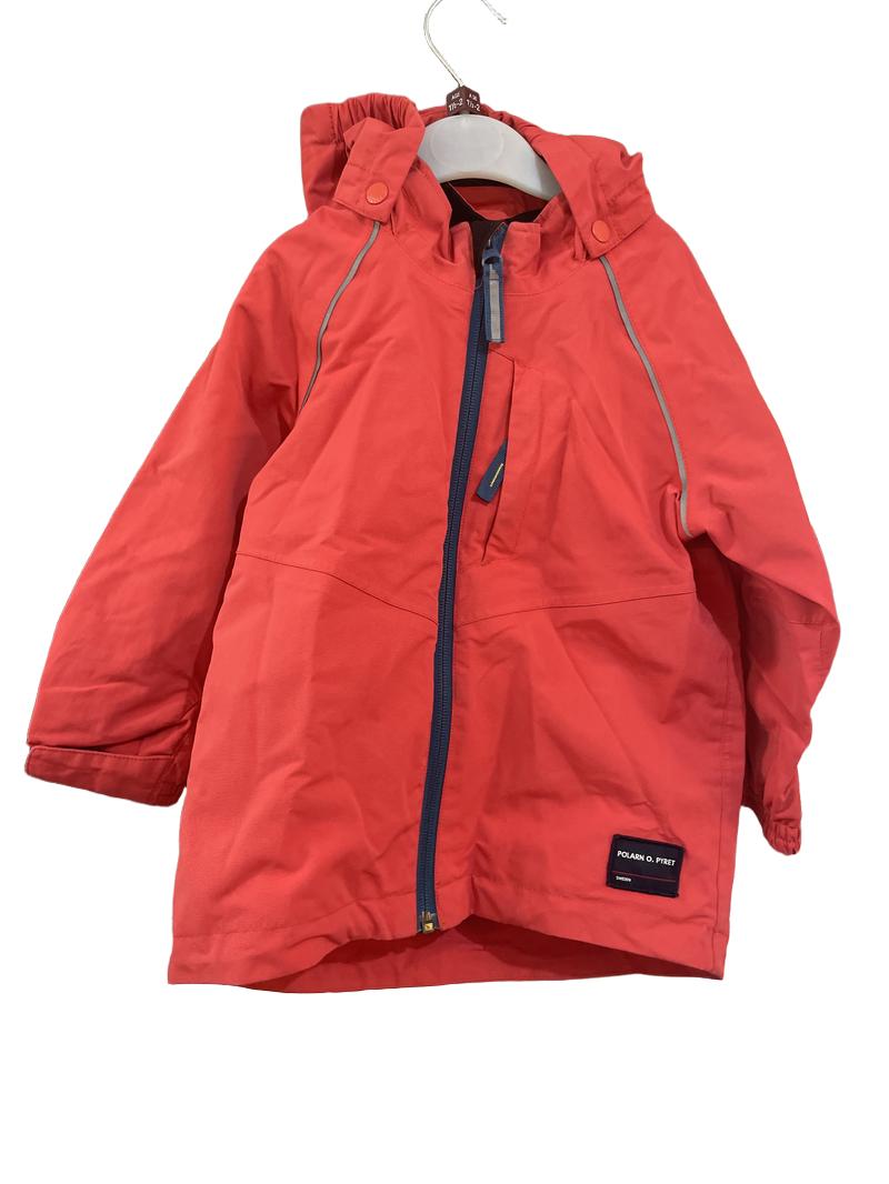 Preloved Polarn O. Pyret - Red Raincoat, Reflective Strips Near Arms. (1.5-2y)