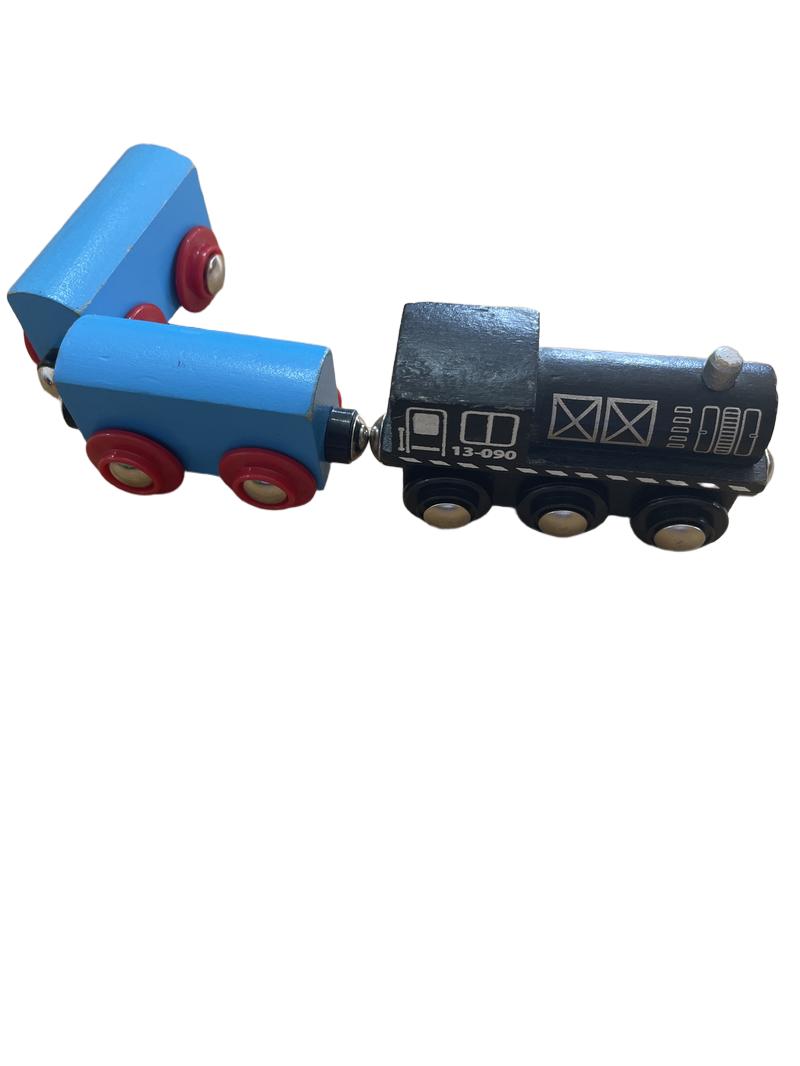 Preloved Toys - Black And White Train With 2 Blue Carriages - Unknown Brand