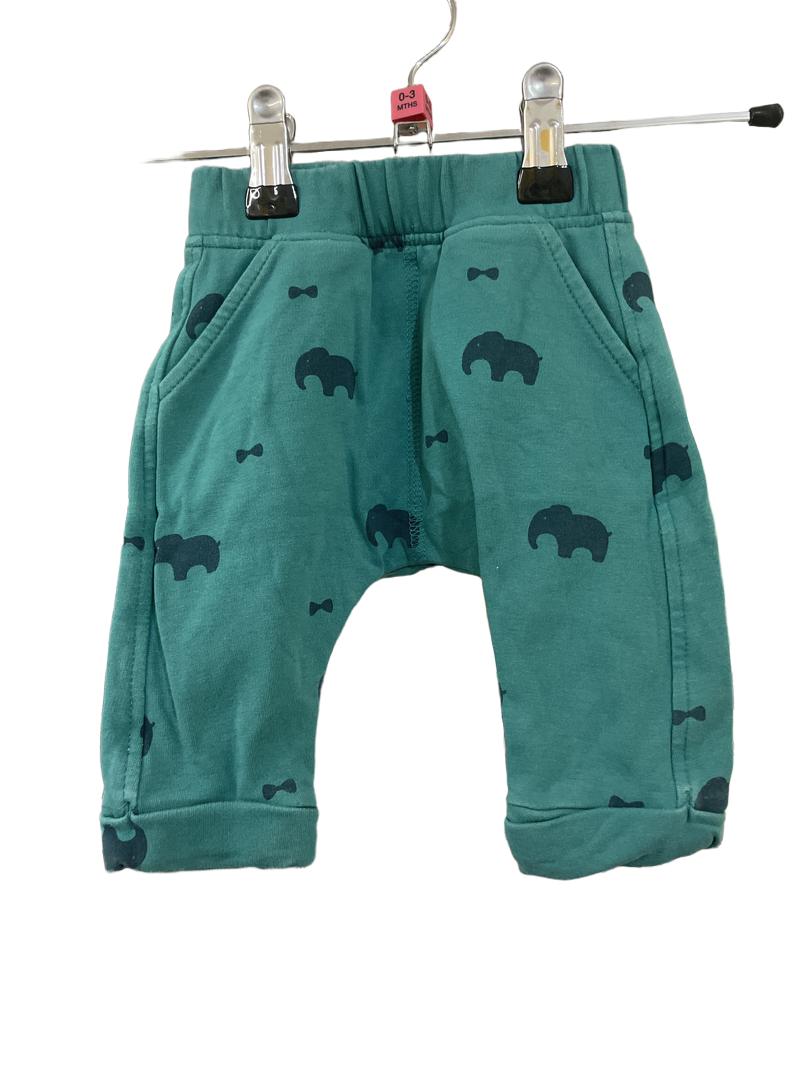 Preloved Marks & Spencer - Green Trousers With Elephants And Bowtie (0-3m)