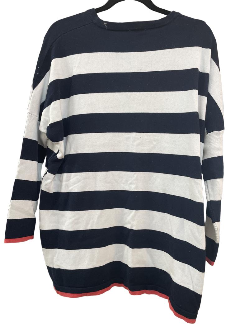 Preloved Seraphine - Navy And White Stripe Top. Button Up Sides.And Top Of Arms. (Medium)
