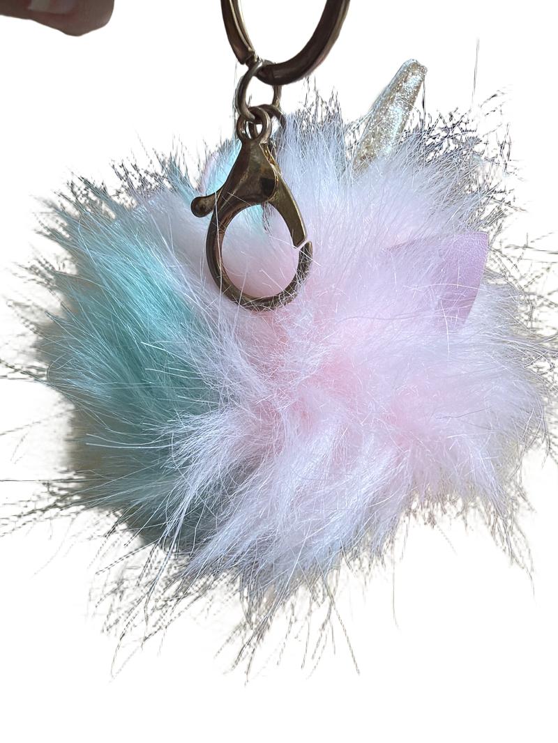 Preloved Toys - Pink Turquoise Furry Unicorn Keychain - Unknown Brand