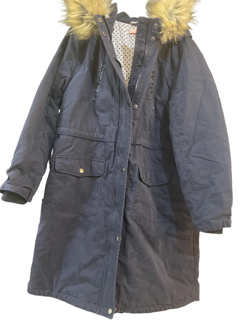 Preloved Jigsaw Junior - Black Hooded Jacket With Star Lining And Fur Lined Hood (12-13y)