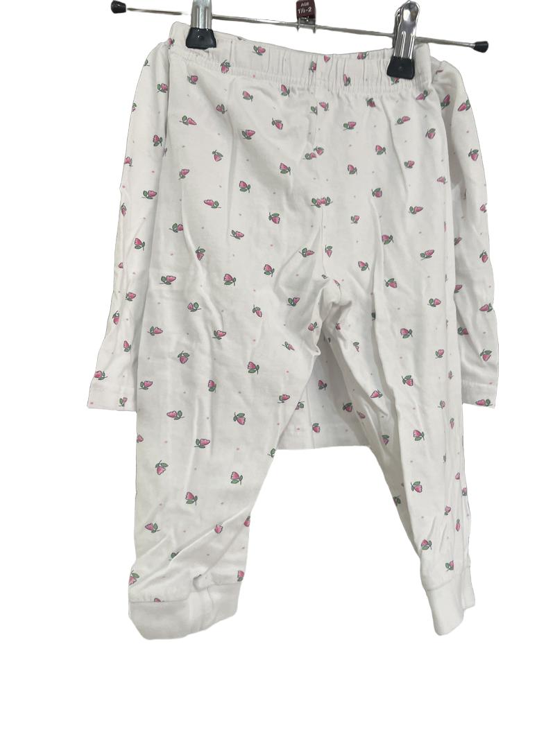 Preloved Jojo Maman Bebe - White Pyjamas With Pink Flower Print. (18-24m)