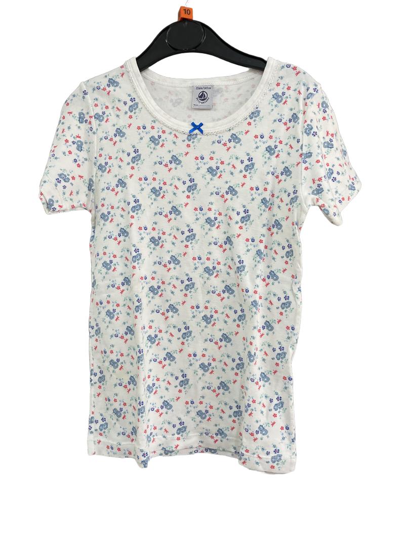 Preloved Petit Bateau - White Blue Red Floral Print Top (10-11y)