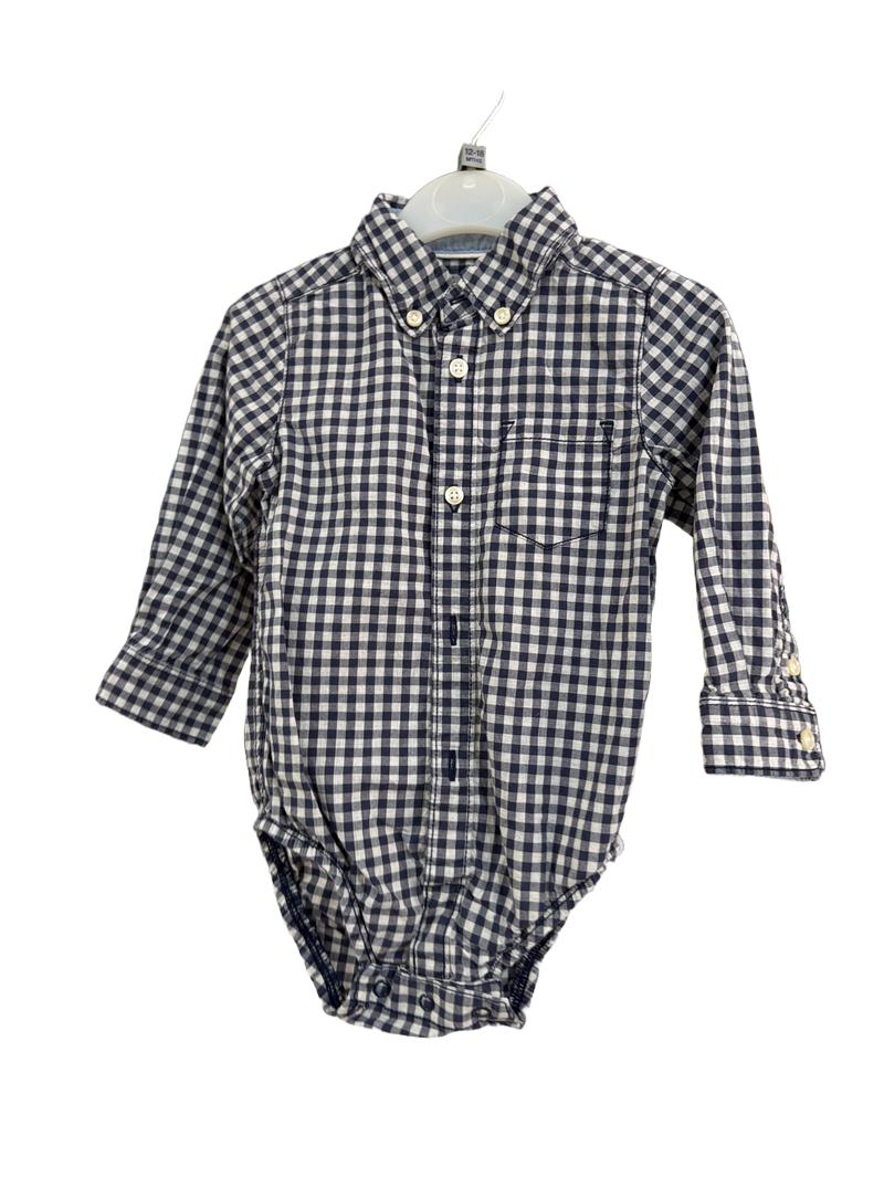 Preloved Carter's - Navy White Check Button Down Long-sleeved Bodysuit (12-18m)