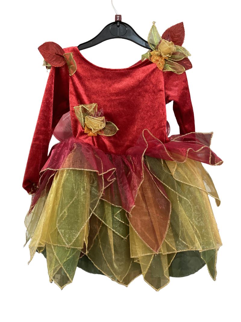 Preloved Fairy Dust - Red Gold Velvet Fairy Dress With Velcro Red Wing Eco Bee Preloved Fairy Dust - Red Gold Velvet Fairy Dress With Velcro Red Wing Eco Bee