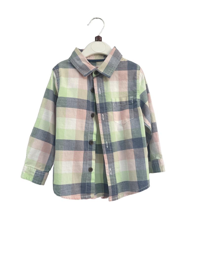 Preloved Target - Pastel Buffalo Check Long-sleeved Collared Shirt (2-3y)