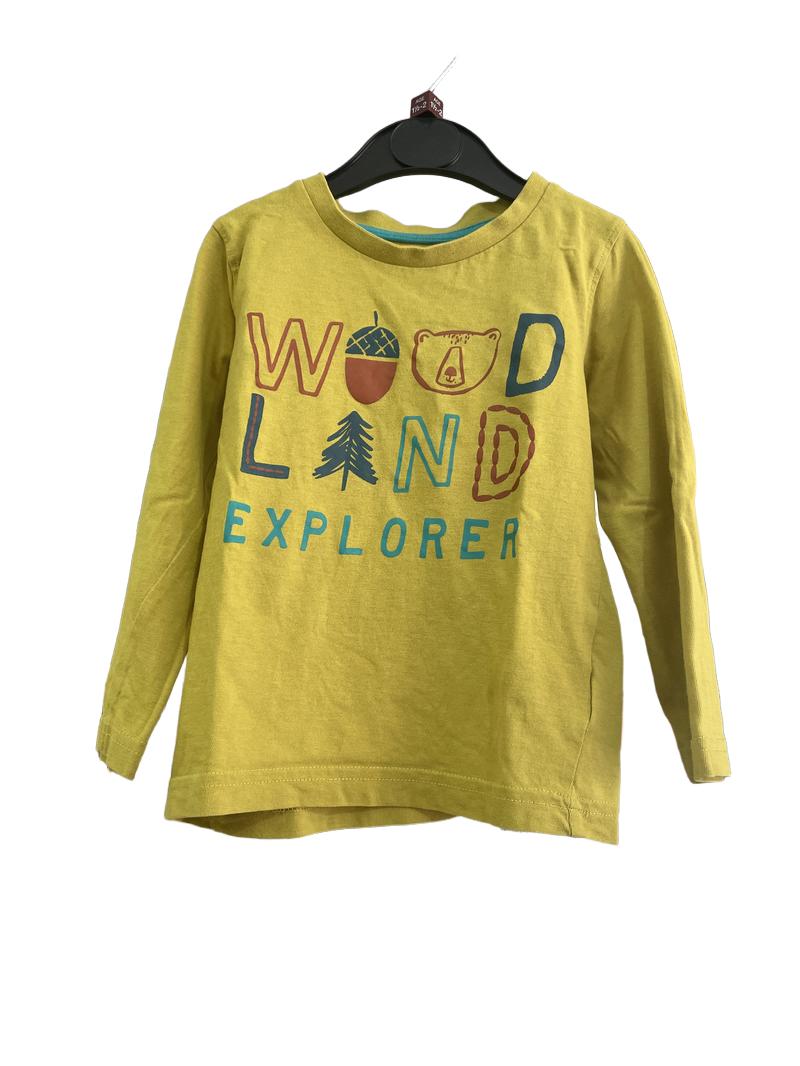 Preloved Mothercare - Yellow Green Long Sleeve Top, Woodland Explorer Print. (18-24m)