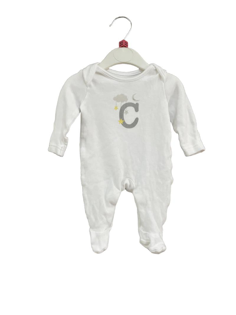 Preloved George - White C Sleepsuit Onesie, 6 Lb, 2.7 Kg (0-3m)