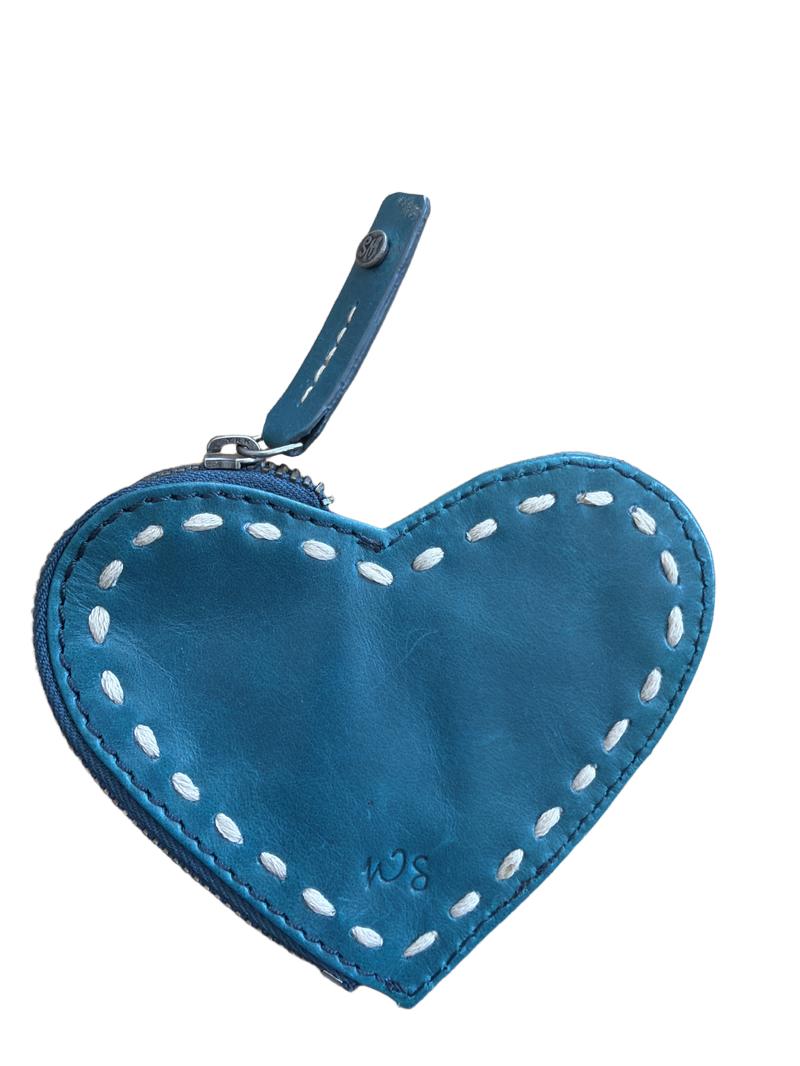 Preloved White Stuff - Teal Heart Shaped Coin Purse.