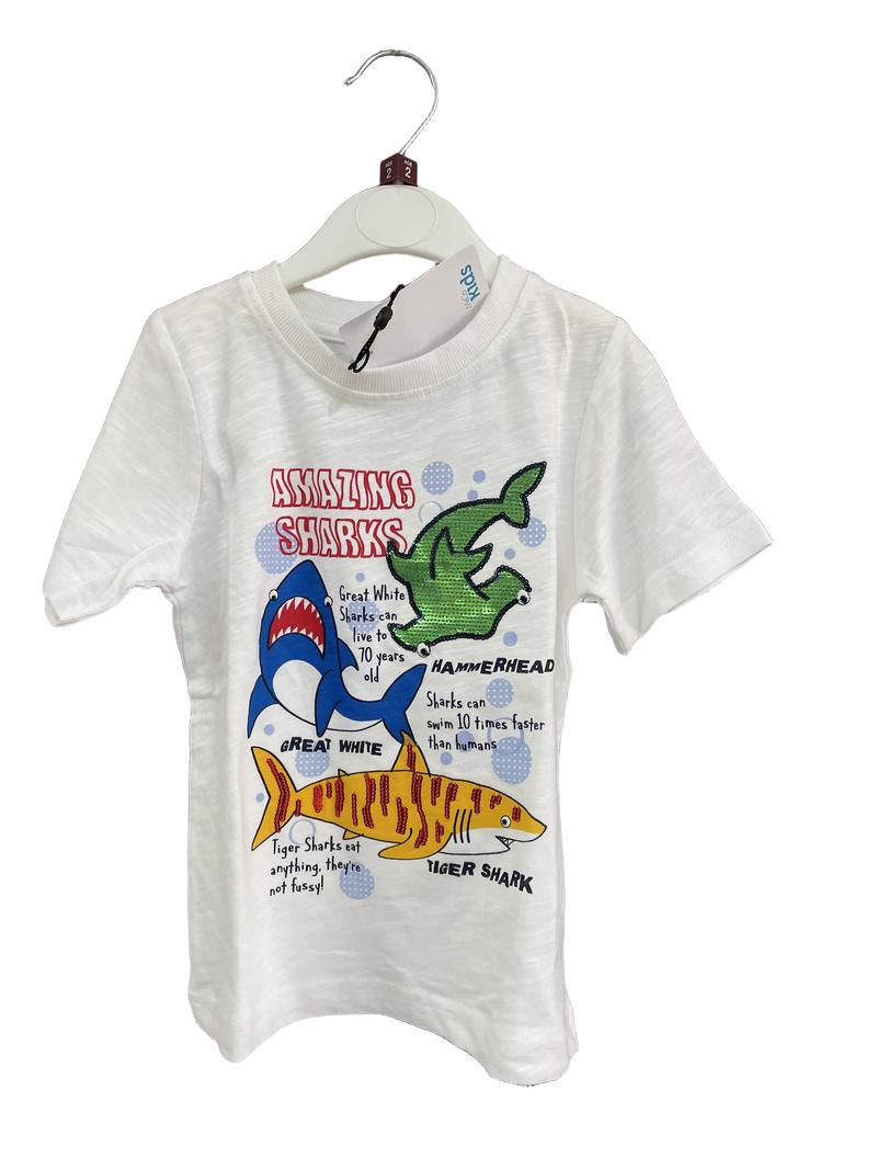 Preloved M&Co Kids - White Shark Sequin Shirt, NEW With Tags (2-3y)