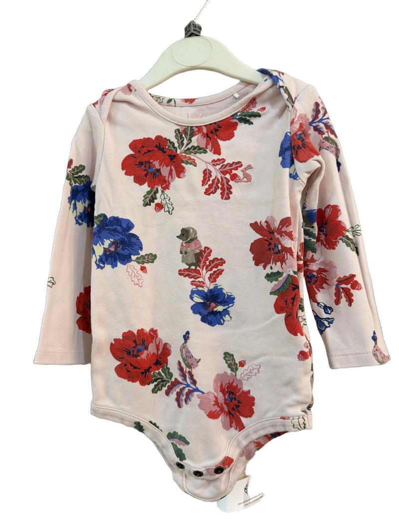 Preloved Joules - Pink Floral Peter Rabbit Long-sleeved Bodysuit (12-18m)