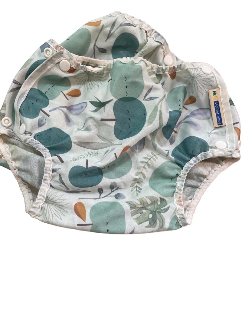 Preloved Mother-ease - 2X Green Apple Print Reusable Nappy Cover.