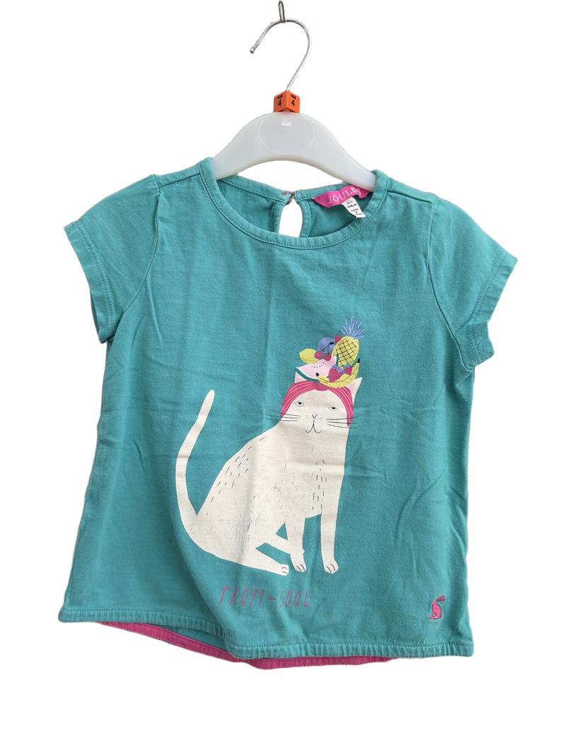 Preloved Joules - Green Cat Fruit Graphic Print T Shirt (4-5y)