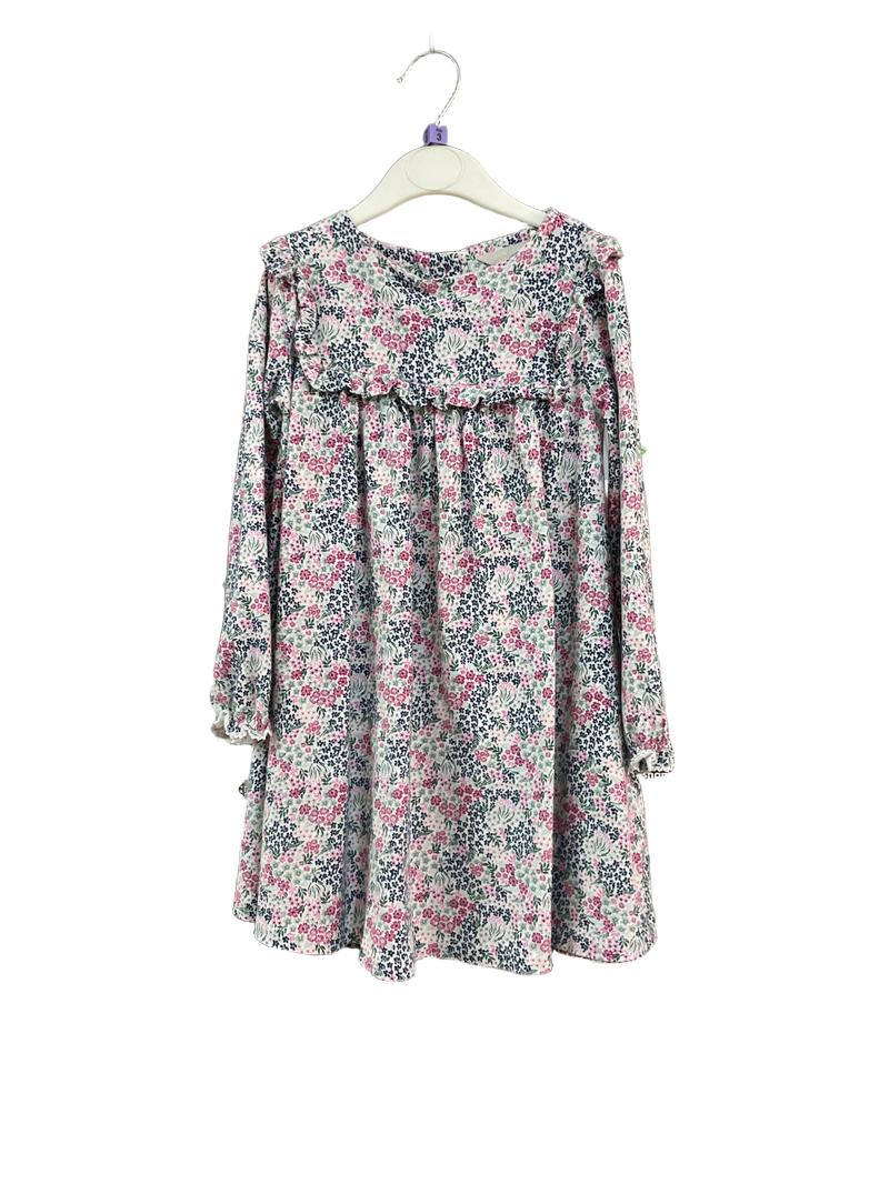 Preloved John Lewis - Navy White Pink Floral Long-sleeved Dress (3-4y)