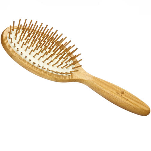 Bamboo Hairbrush - With Wooden Pins (Oval-White) (FSC 100%)
