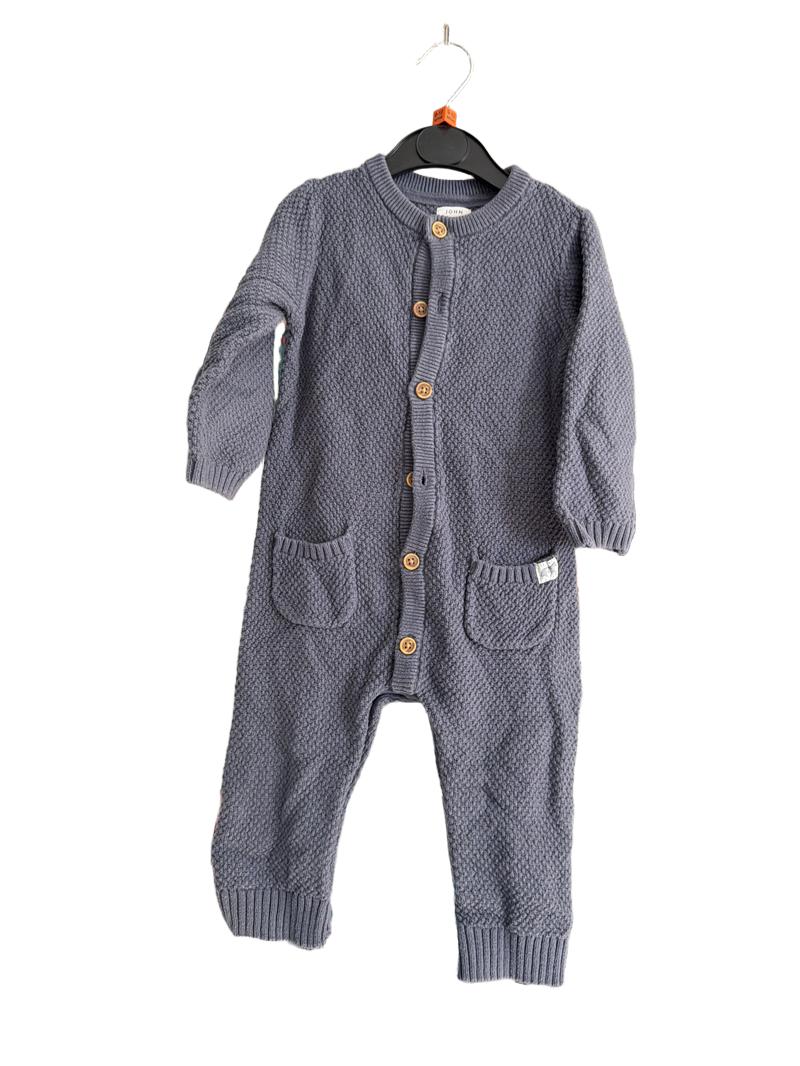 Preloved John Lewis - Gray Knit Sleepsuit Onesie (9-12m)