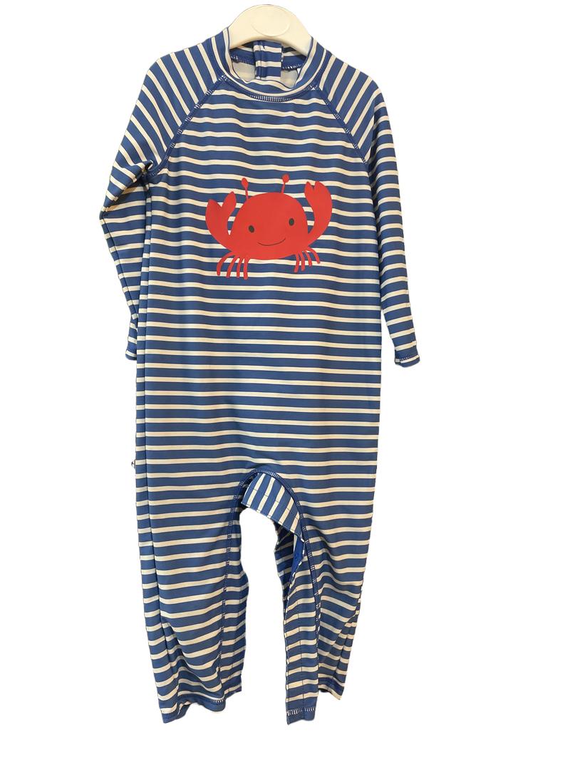 Preloved Marks & Spencer - Blue White Stripe Crab Sun Protection Swim Suit (18-24m)