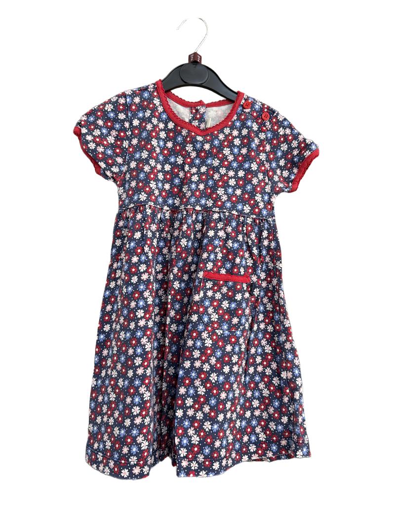 Preloved Jojo Maman Bebe - Blue Red White Floral Print Short-sleeved Dress (2-3y)