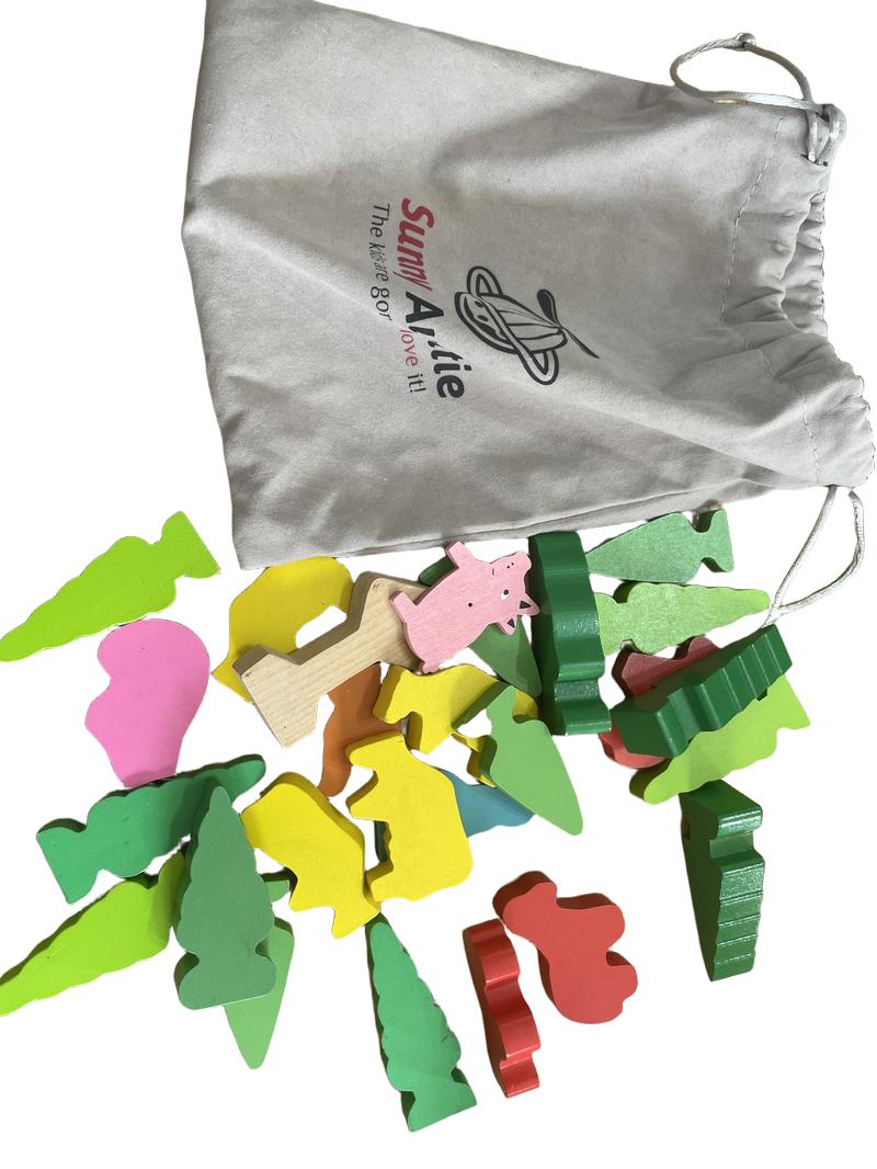 Preloved Toys - Bag Of Wooden Trees And Animals - Unknown Brand