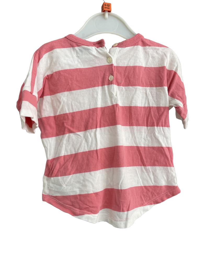 Preloved Ralph Lauren - Pink White Stripe Short-sleeved Shirt (9-12m) - Top
