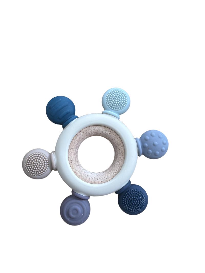 Preloved Toys - Blue Silicone Wooden Ring Teether - Unknown Brand