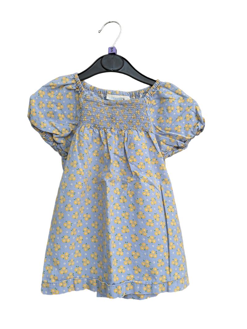 Preloved Jojo Maman Bebe - Blue Yellow Floral Print Smocked Top Shirt (3-4y)