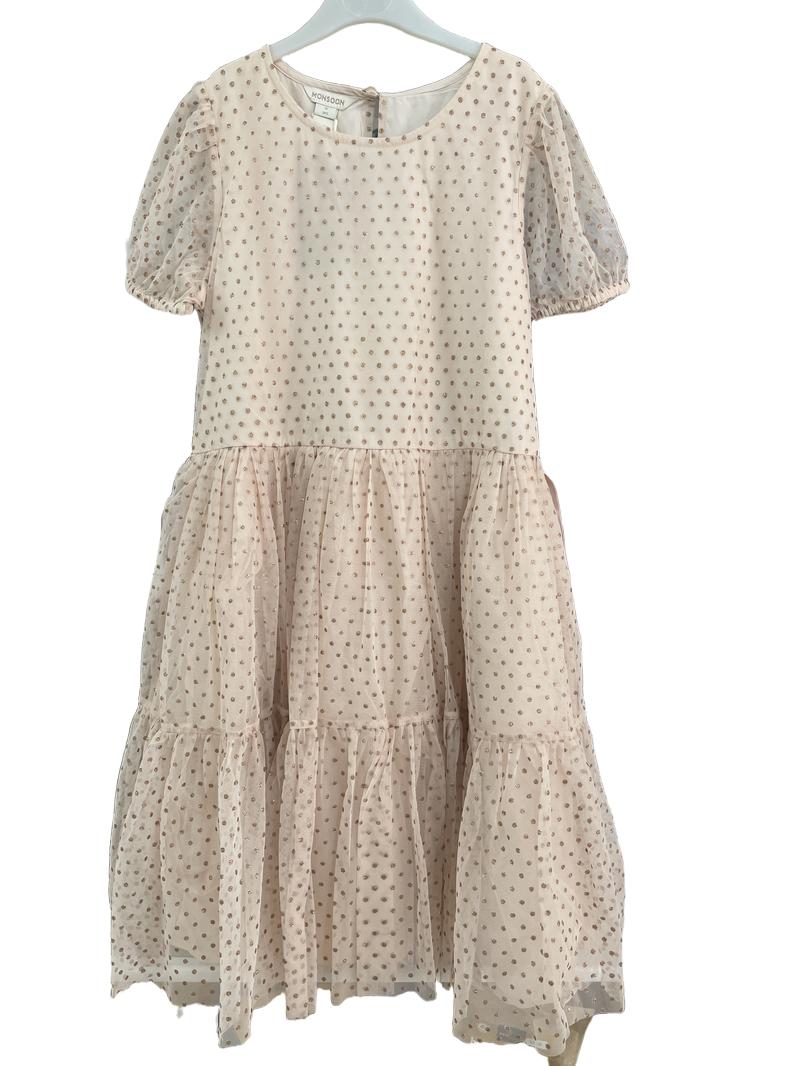 slim fit dress slacks Preloved Monsoon - Pink With Gold Spots Dress (11y)