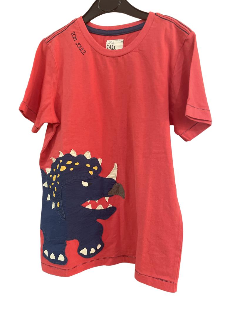 Preloved Joules - Red Triceratops Applique T Shirt (8-9y)