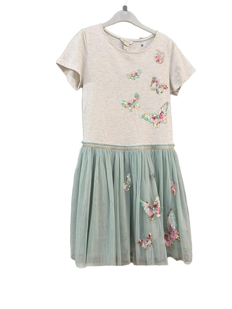 Preloved Monsoon - Cream Green Tulle Butterfly Sequin Dress (12-13y)