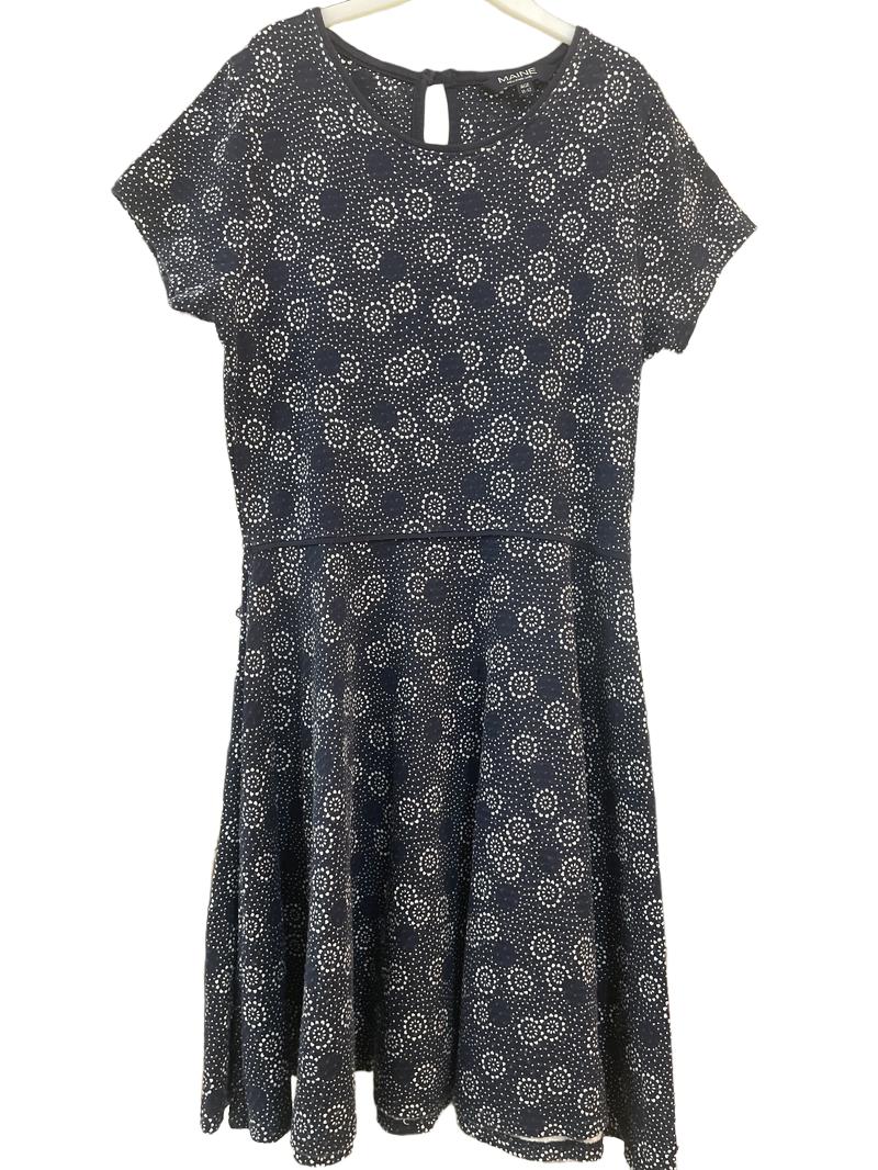 Preloved Maine - Navy White Floral Print Short-sleeved Skater Dress (11-12y)