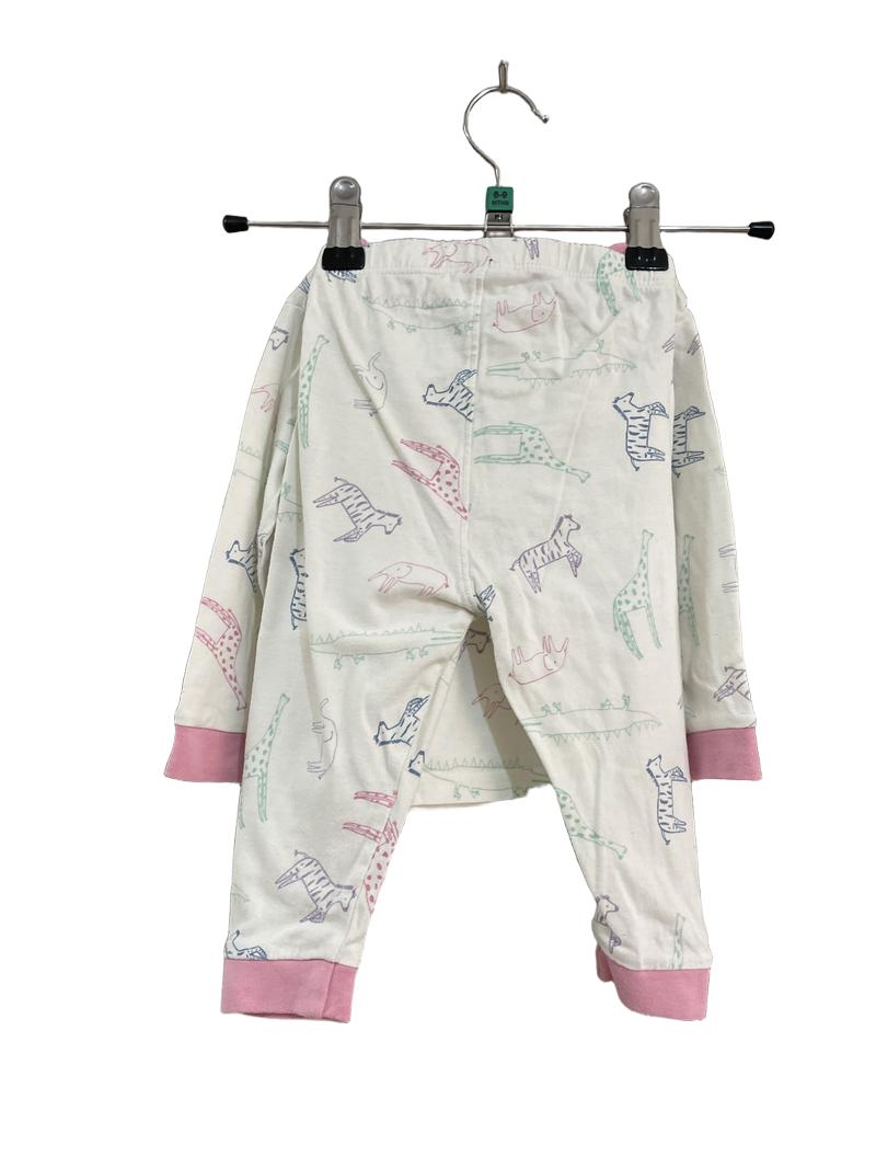 Preloved John Lewis - White Pink Jungle Animal Print Long-sleeved Pyjamas (6-9m)
