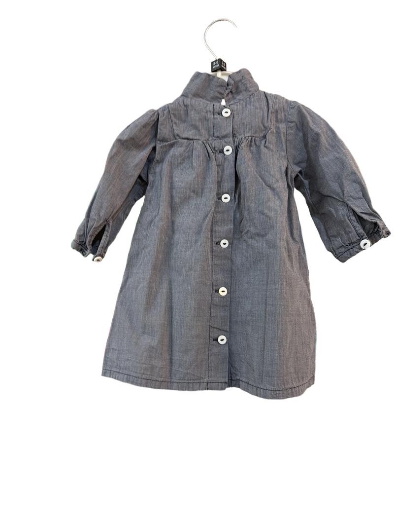 Preloved Petit Bateau - Navy Gray Cotton Button Front Dress (3-6m)