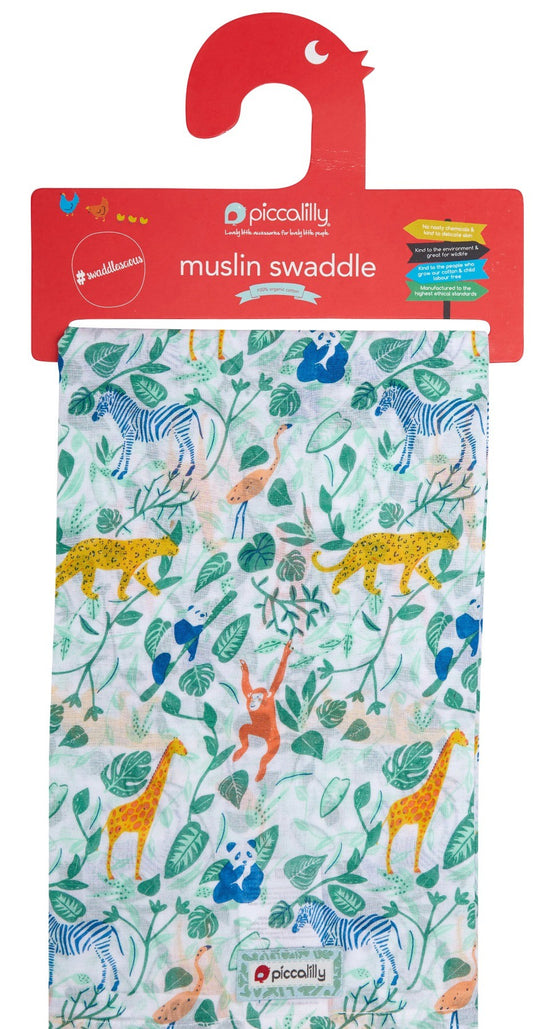 Piccalilly Muslin Swaddle - Animal Adventure