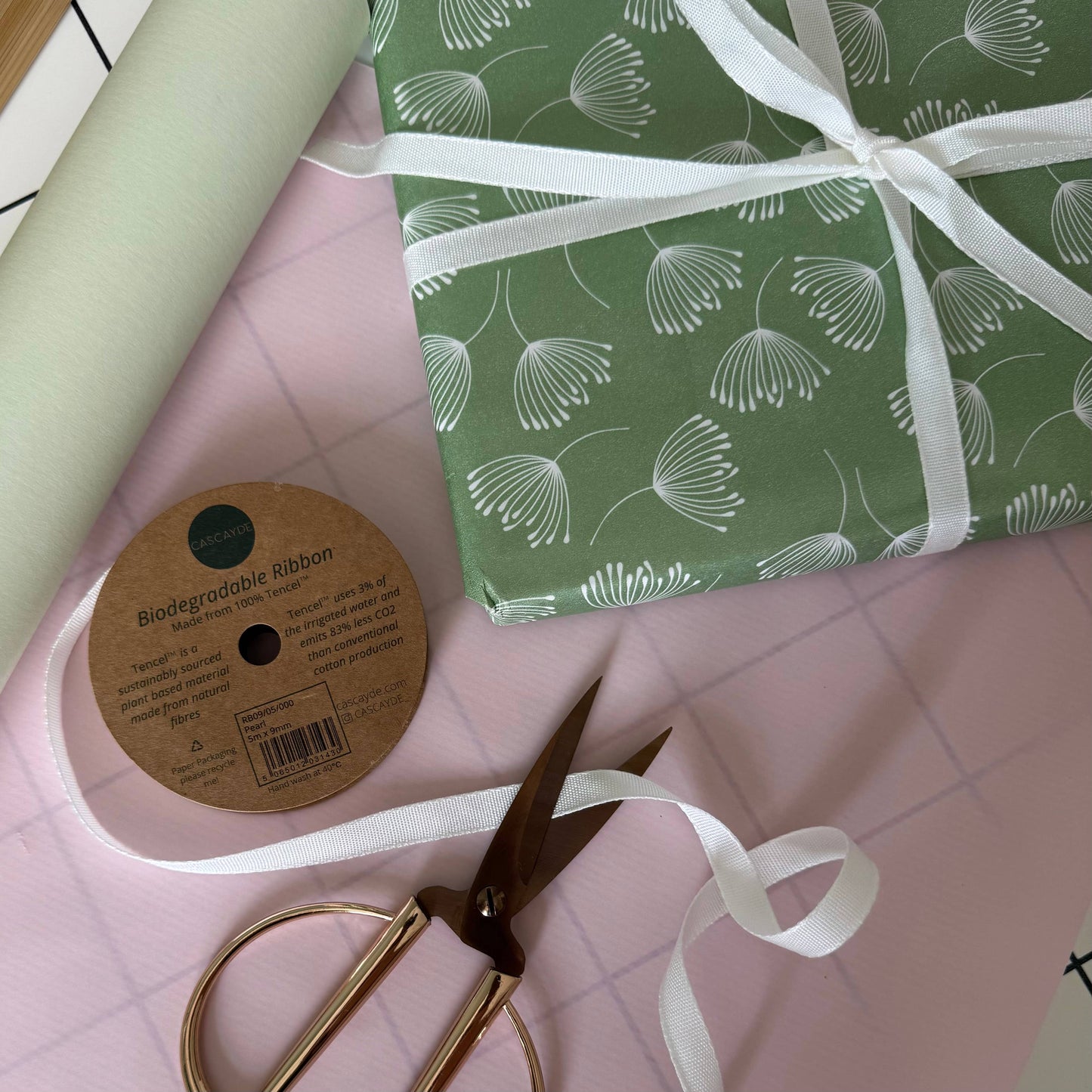 Pearl White Biodegradable Ribbon 5m Reel (9mm)