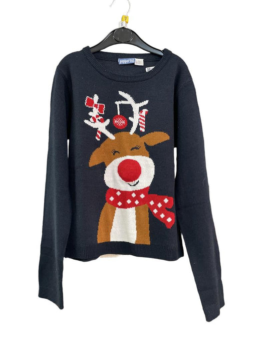 Preloved Pepperts! - Navy Reindeer Christmas Jumper (8-9y, 9-10y)