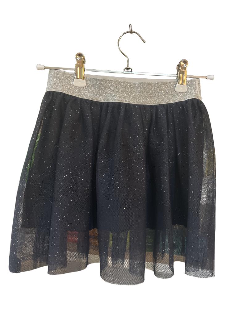 Preloved Petit Bateau - Blackskiirt With Glitter, Silver Glitter Waistband (5-6y)